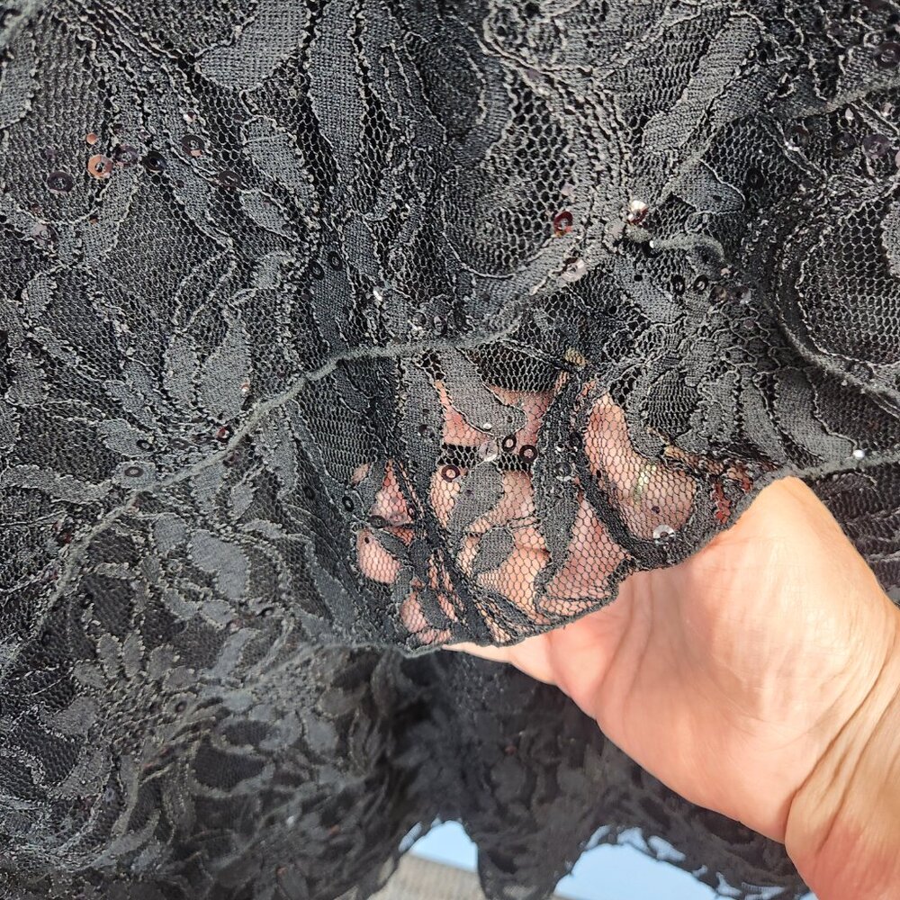 Scarlett Nite Black Tiered Lace Sequins Lined Dress Size 16 (OO-22) - Picture 5 of 9